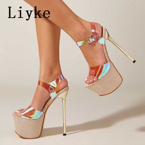 صندل Liyke Crystal Show متجرد أحذية واضحة Women 2022 منصات عالية الكعب الصنادل الإناث الشفافة Sexy Wedding Shiletto Size 41 T221209