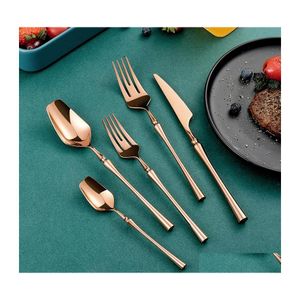 Dinnerware Sets Unique Rose Gold Cutlery Set 304 Stainless Steel Mirror Polish Sierware Knife Fork Spoon Tableware Drop Delivery Hom Dhs5P