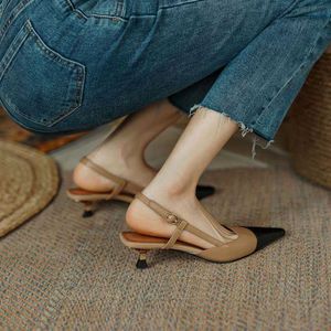 Pointed Toe Summer Slingback Women New Sandals Mid Heel Females Slippers Elegant Cozy Vintage Girl Office Banquet Footwear T Cac