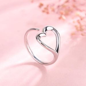 Ringos de cluster Original 925 Sterling Silver Hollow Heart for Women Couple Wedding Engagement