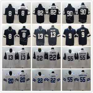 Men Football 90 Demarcus Lawrence Jerseys 8 Troy Aikman 13 Michael Gallup 20 Tony Pollard 82 Jason Witten 22 Emmitt Smith 55 Leighton Vander Esch costurando o Dia de A￧￣o de Gra￧as