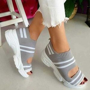 2022high 플랫폼 New Heels Shoes Summer Female Flats Knitting Slip on Peep Toe Casual Women Sandals T221209 BC0F