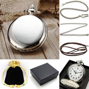 Pocket Watches YISUYA Smooth Steampunk Skeleton Watch Set Silver/Black Mirror Pendant Chain Necklace Gift Bag Box Men Clock