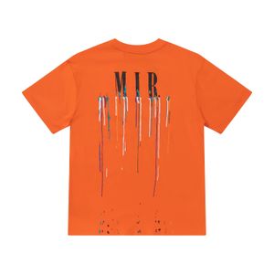 Modefärg dropp splatter brev tryck tee skjortor herr kvinnor designer streetwear t-shirts crew nack bomull tröja svart vit orange höft