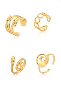 Cluster Ringe Trendy Edelstahl Für Frauen Blume Schlange Einstellbare Fingerring Mode Party Schmuck Geometrische Ästhetische Offene