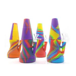 Ultimi tubi in silicone arcobaleno Narghilè con vaso in vetro Vaso per tabacco da mano Pipa ad acqua per fumo Erba secca per gorgogliatore di bong in silicone