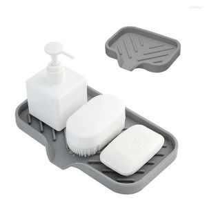 Kitchen Storage Silicone Sink Tray Soap Dish Holder With Built-in Drain Lip Countertop Scrubber Brush Sponge Bottles Organzer