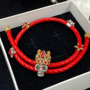 Fashion Red Leather Rope Charm Bracelets Skull Head Crown Pendant Men Women Black Skeleton Hand Pulseira Bracelets Bangle HAMB2 --05 Punk Jewelry Gifts