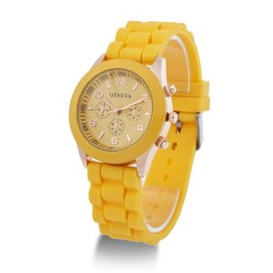 Fashion Jelly Quartz Geneva Watch Silicone Strap Candy Color Unisex Rubber Band Whole Men Women Girl Watch Set Analog Colorful264K