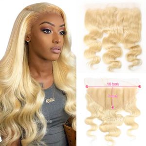 13x6 Tranparent HD Lace Frontal 613# Blonde Brazilian Body Wave Human Hair Closure Pre Plucked With Baby Hair