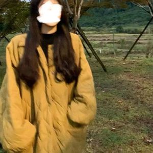 Women's Down Lingge Cotton Jacket女性レトロ冬の韓国語バージョンルーズBFミッドレングスコートデザインセンスニッチ女性