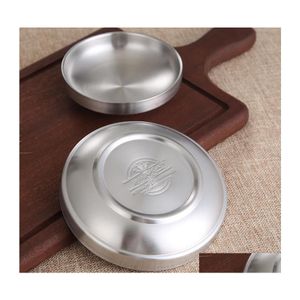 Bowls Stainless Steel Thickened Double Layer Kimchi Plate Small Bowl Seasoning Dip With Cold Dishes Bone Korean Tableware Drop Deliv Dhlfr