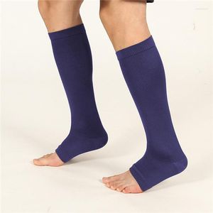 Spor çorap 2 adet/paket sıkıştırma çorapları diz yüksek açık ayak parmağı erkekler için destek