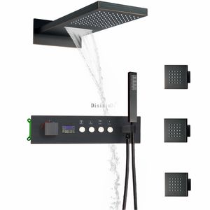 Concealed 4 Functions Rainfall Waterfall Shower Head Massage Faucets Bathroom Thermostatic Shower Mixer Set