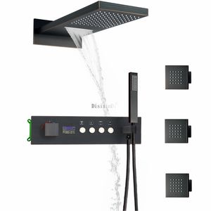 Dolda 4 funktioner Rainfall Waterfall Duschhuvud Massage kranar Badrum Termostatisk duschblandare