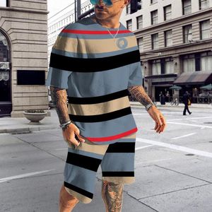 Tute da uomo Summer Stripe Series T Shirt Set da 2 pezzi Tuta da jogging manica corta da uomo Tuta stampata in 3D Abiti traspiranti 2022 6XL