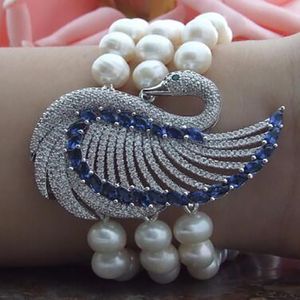 Mode smycken 3Strands 7-8mm White Freshwater Pearl Armband 8 tum AAA