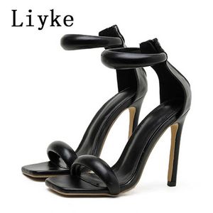 High Fashion Gold Gladiator klackar Sandaler Sexig Liyke Square Toe Ankel Cover Strap Stiletto Stripper Women Shoes Pumps T221209 962