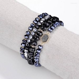 Bangle 4 Pcs Elastic Natural Stone Beads Oval Druzy Charm Bangles Bracelets Set For Women Glass Woman Jewelry