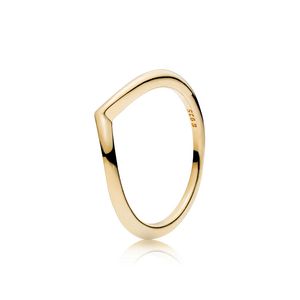 Yellow Gold Plated Polished Wishbone Ring f￶r Pandora Designer Jewelry Real Sterling Silver Lover Coar Wedding Rings for Women M￤n med originall￥da