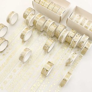 12st Gold Foil Leaves Washi Tape 15mm2m Golden Flower Adhesive Masking Tapes For Diary Album Decoration A7184