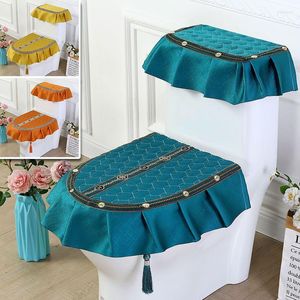 Toilet Seat Covers 3 Piece Set Cover Fabric Lace Zipper Type Household Four Season Reversible