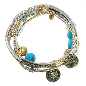 Strand 4PcsSet Europe America Vintage Fashion Multilayer Beads Hope Letter Blue White Stone Bracelet & Bangles Jewelry For Women Gift