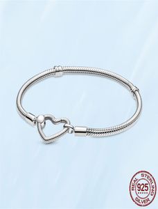 New Fashion 925 Silver Bracelets Moments Heart Closure Snake Chain Bracelet For Women Fit Original Pandora Charms Beads Jewelry DI9473089