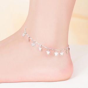 Anklets Fashion 925 Sterling Silver Anklet Fine Jewelry Simple Farterfly Foot Chain for Women Girl S925 Ankelbenarmband