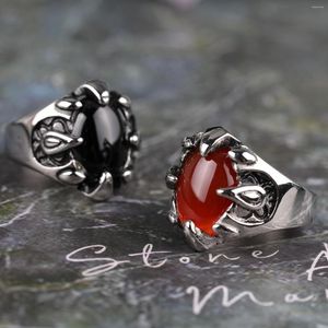 Rings de cluster Anel de sinete carneliano vintage masculino na declaração de pedra onyx aço inoxidável preto para homem por atacado