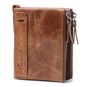 Crazy horse head layer Leather Double Zip Wallet wallet men's Leather Coin Purse217L