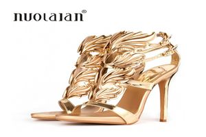 Vendi donne sandali con tallone alto sandali oro foglia gladiatore gladiatore sandalo abbigliamento da scarpa da scarpa da scarpa da donna in pelle tacchi alti mx2004073271142