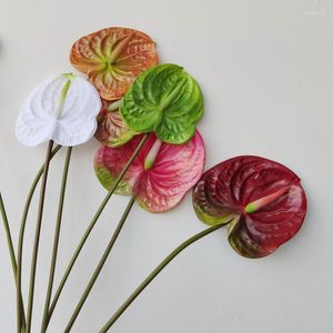 Flores decorativas Planta artificial Anthurium Green em vasos internos da sala de estar de estar de mesa de estar de mesa de mesa doméstica Bonsai decoração de adereços