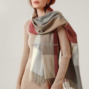 Scarves Hat Glove Set Scarf Plaid Women's Autumn Cashmere Winter English Style Tassel Shawl Overall Bib