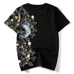 マンズサマープリントフィッシュトップコットン刺繍T-Shirs Lady's Chinese Style Tops Street Hip Hop Clothing Retail Tees R322T