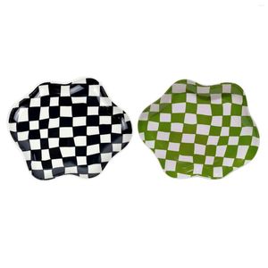 Plattor Checkerboard Ceramic Plate dessert fruktsk￥l smycken matr￤tt oregelbundna ornament h￥llare f￶r br￶llopspresentnycklar armband hem dekor