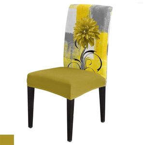 Chair Covers Dahlia Oil Painting Abstract Plant Flower Yellow Cover Dining Spandex Stretch Seat Home Office Case Set