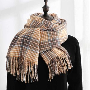 Scarves Hat Glove Set Scarf CV-022 Korean Cashmere Swallow Check Print Scarf Lämplig för eleganta kvinnor i vinter varmt tassel tjock