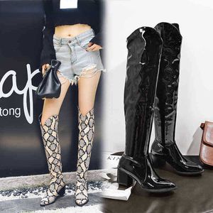 Boots 2020 New High Quality Over The Knee Woman Long Snake Print Women winter footwear sexy Winter Patent Leather boots 220901