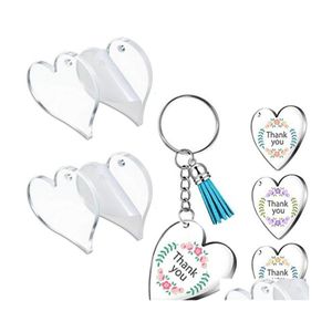 Nyckelringskedjan ring akrylnyckelringar blanker Clear Heart Circle Discs Keyring With Hole Tassel Pendant For Smycken Making DHS Drop D DHK8H