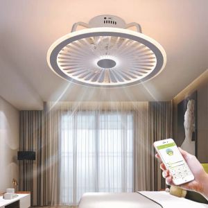 Işık uygulaması ve uzaktan kumandalı modern LED tavan fanı, oturma odası kapalı aydınlatma için ayarlanabilir hız kısaltılabilir tavan lambaları