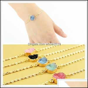 Charm Bracelets Fashion Druzy Drusy Bracelet Gold Plated Oval Irregar 6Color Imitate Natural Stone Bangle For Women Jewelry Drop Deli Dhyme