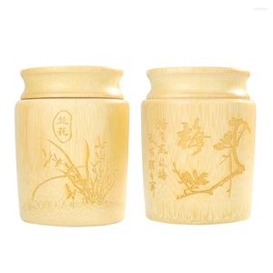 Storage Bottles Bamboo Cylinder Carving Chinese Character Printing Tea Household Sundries With Lid Boxes