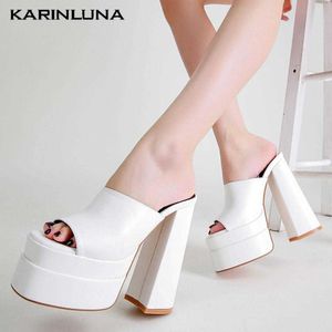 Super Slip-on Karinluna Sandals 펌프 여성 여성 슬링 백 하이힐 슬리퍼 플랫폼 여름 여자 멀레스 신발 핑크 T221209 540