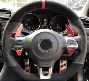 Auto-Lenkradbezug, handgenäht, aus schwarzem Wildleder, für Volkswagen Golf 6 GTI MK6 VW Polo GTI Scirocco R Passat CC R-Line 2010