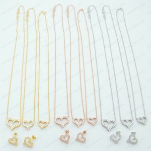 Designer hollow heart necklace female diamond earrings couple chain pendant luxury jewelry gift girlfriend accessories wholesale with box