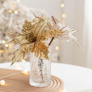Dekorativa blommor 20 cm 7,8in diameter jul konstgjord siden gyllene sliver stor falska blinkande paljetter hem bröllop dekor träd