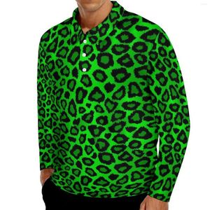 Polo's groene luipaardpolo-shirts voor heren veercasual shirt met lange mouwen kraag vintage patroon oversized t-shirts