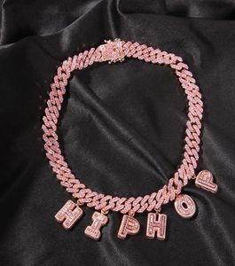 Cartas personalizadas Nombre Cabecillos Collares Bling Out 12 mm Pink Cuban Link Chain for Women Men Unisex Hip Hop Rapper Cadenas de joyería3653157