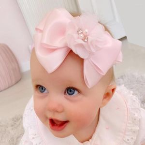 Akcesoria do włosów Baby Girl pałąk satynowa opaska łuki urodzony Headwrap maluch bandaż wstążka szyfonowa kwiatowa róża nakrycia głowy dla dzieci